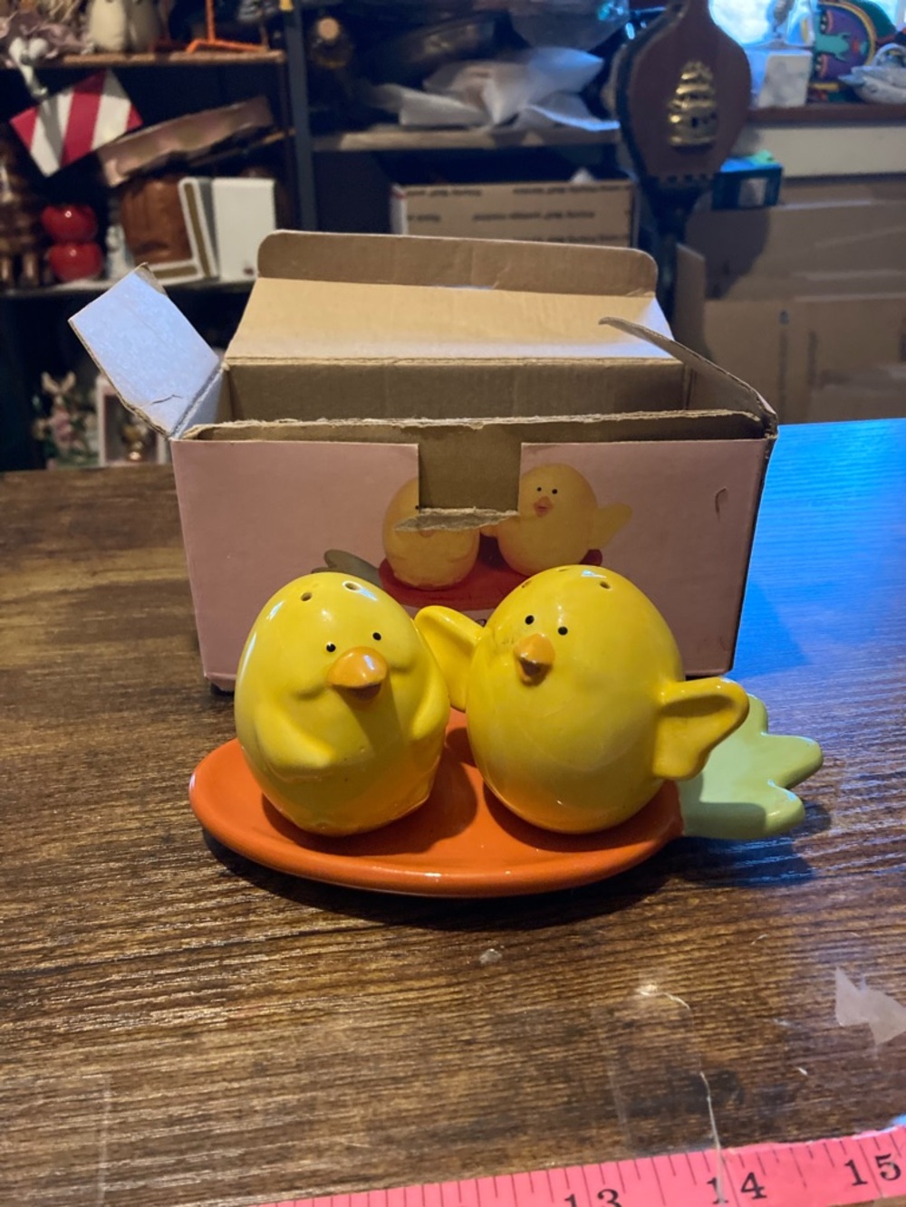 Easter Chicks on a carrot tray salt & pepper shakers